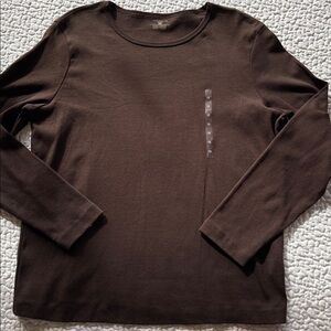 NWT Jones NY Chocolate Long Sleeve Tee Sz 1X Classic Capsule Wardrobe Staple